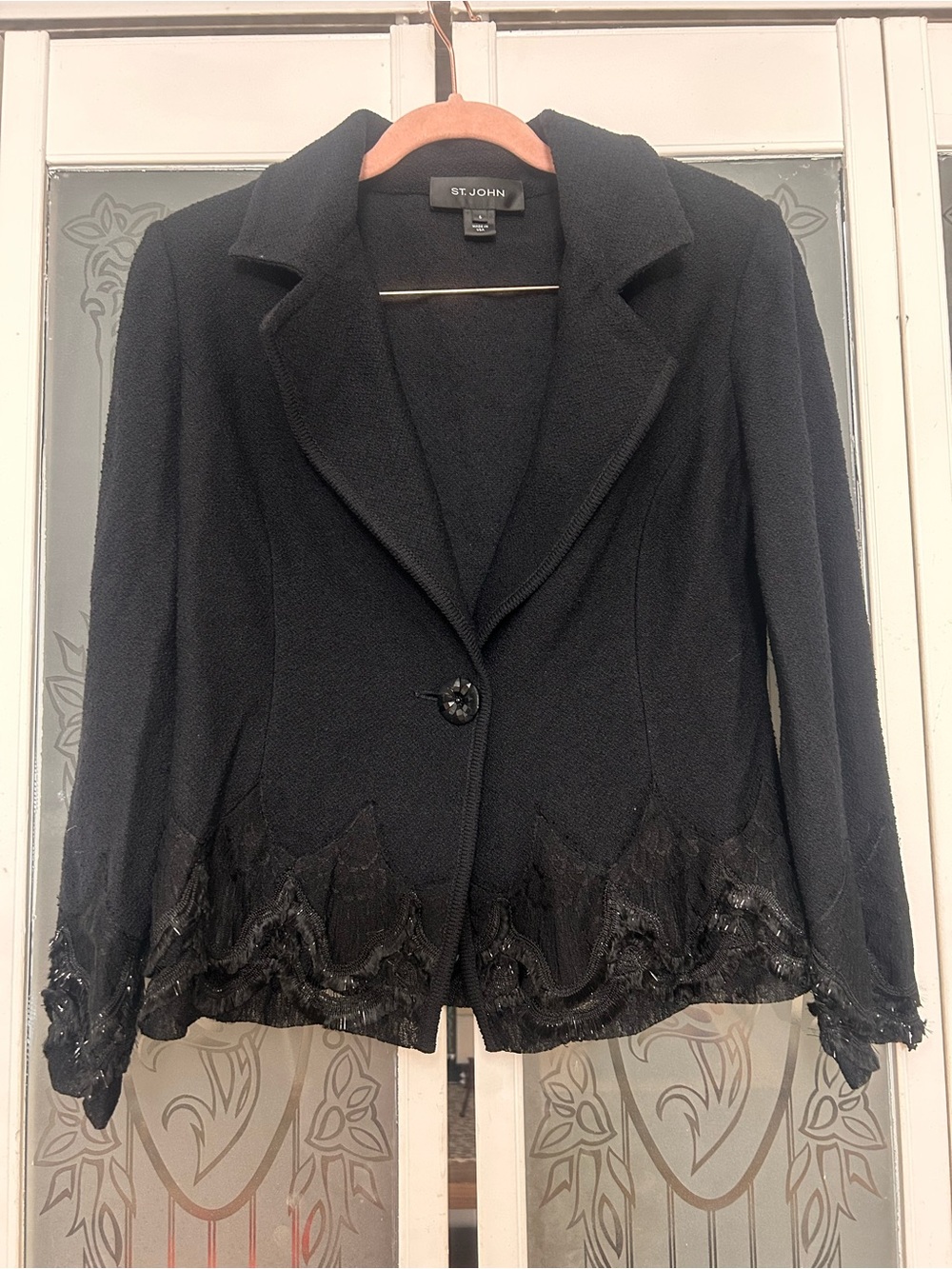 St. John Black Lace-Trim Knit Blazer 6